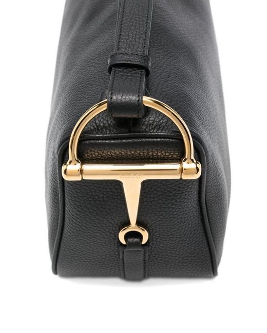 Gucci Black Half Horsebit Medium Leather Shoulder Bag
