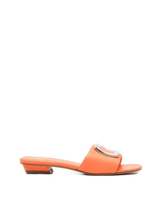 Roger Vivier Pink Leather Flat Sandals