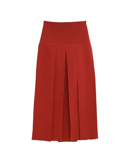 Alaïa Red Silk Blend Midi Skirt