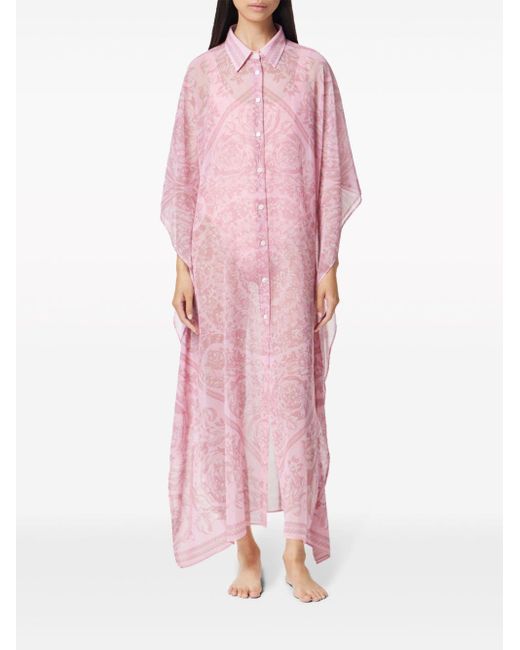 Versace Pink Barocco Print Chiffon Swim Robe
