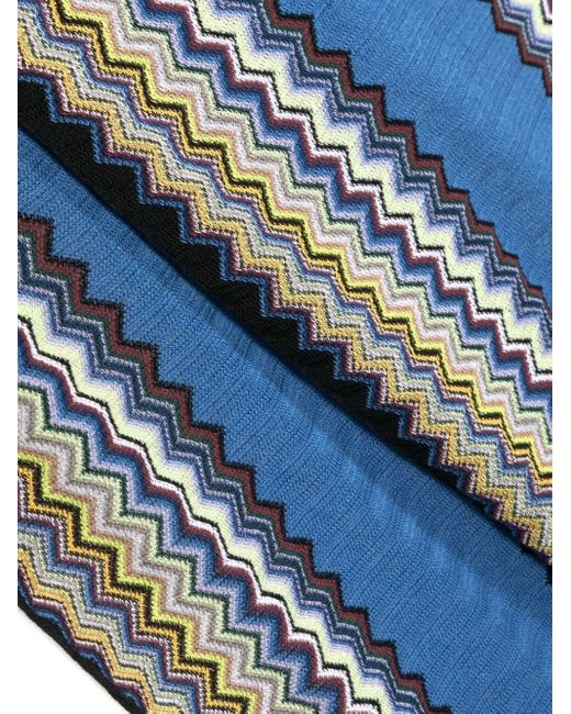 Missoni Blue Fringed Zigzag-knit Scarf for men