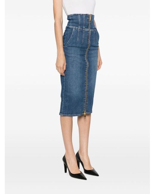 Elisabetta Franchi Blue Denim Cotton Skirt