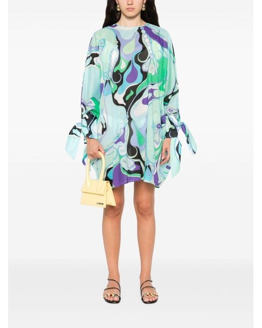 Emilio Pucci Blue Printed Cotton Kaftan Dress