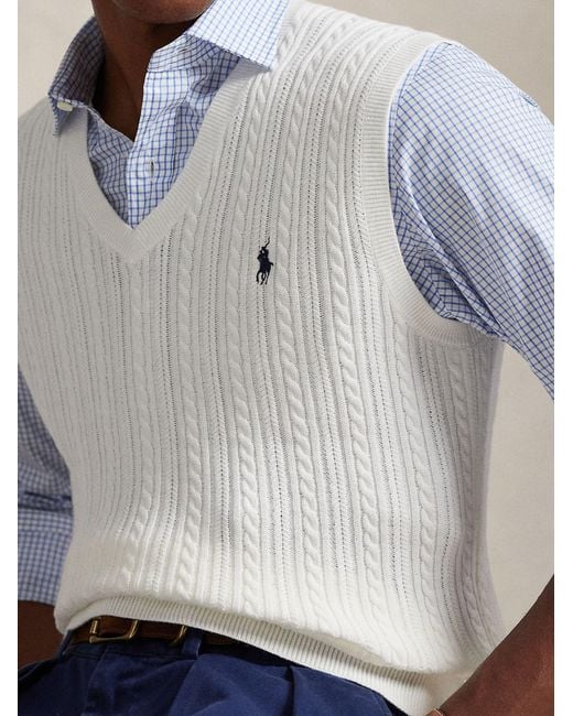Polo Ralph Lauren White Cable-Knit Vest With Logo for men