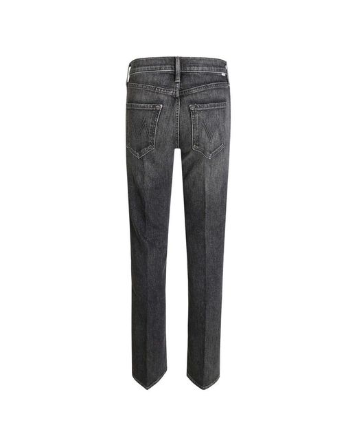 Mother Gray Faded-Effect Whiskered Jeans