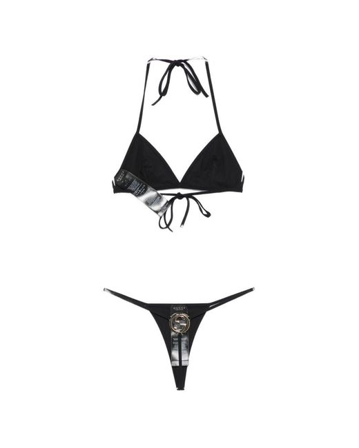 Gucci White Gg Interlocking Triangle Bikini Set