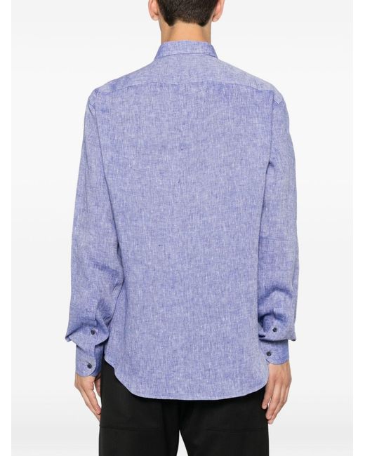Emporio Armani Purple Logo-Embroidered Buttoned Shirt for men