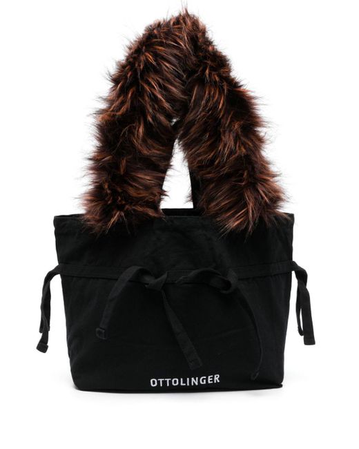OTTOLINGER Black Faux Fur Handle Shopping Bag