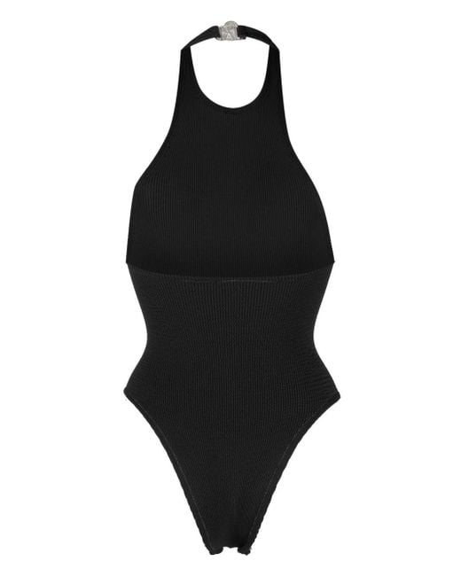 Reina Olga Black Surfer Crinkled-effect Swimsuit