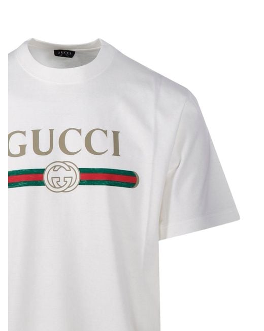 Gucci White Logo Cotton T-Shirt for men
