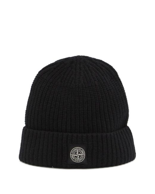 Stone Island Black Beanie for men