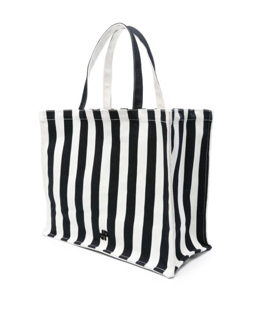 Patou Black Large Jp Striped Canvas Tote Bag