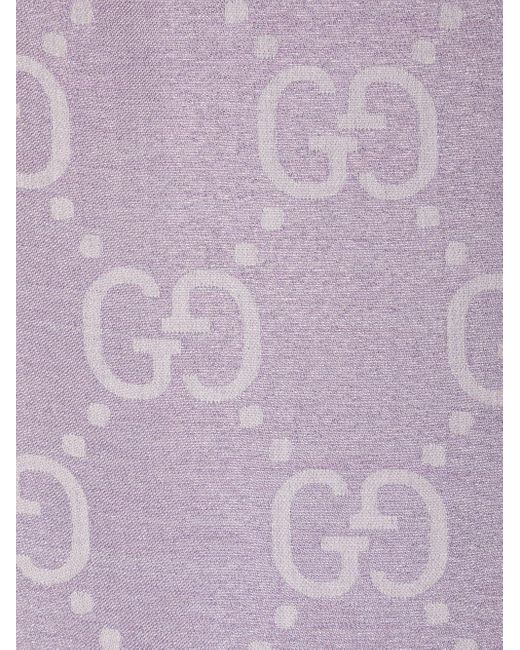 GUCCI Wool Jacquard GG Monogram Fringe Scarf Purple 524014