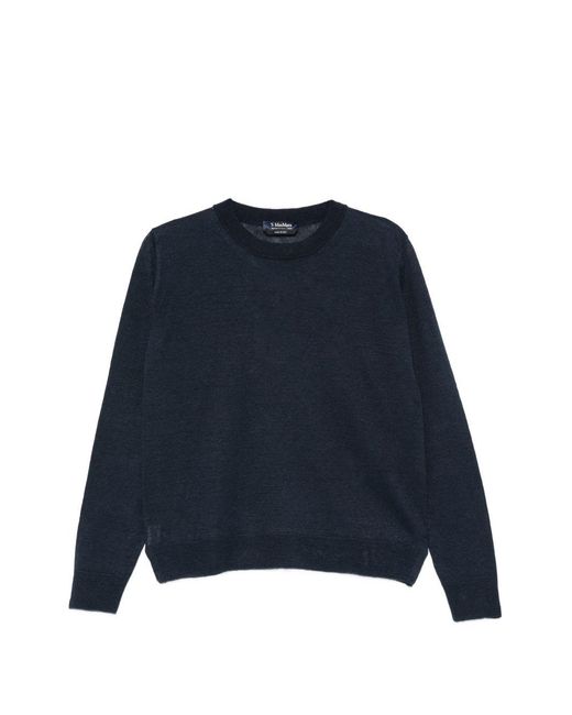 Max Mara Blue Linen Crewneck Sweater