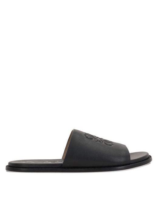 Loewe Black Flex Anagram Leather Slides for men