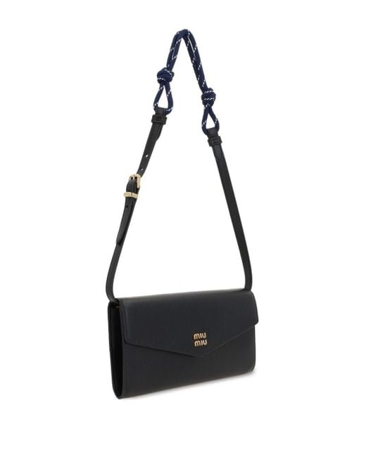 Borsa A Spalla Con Placca Logo di Miu Miu in Black
