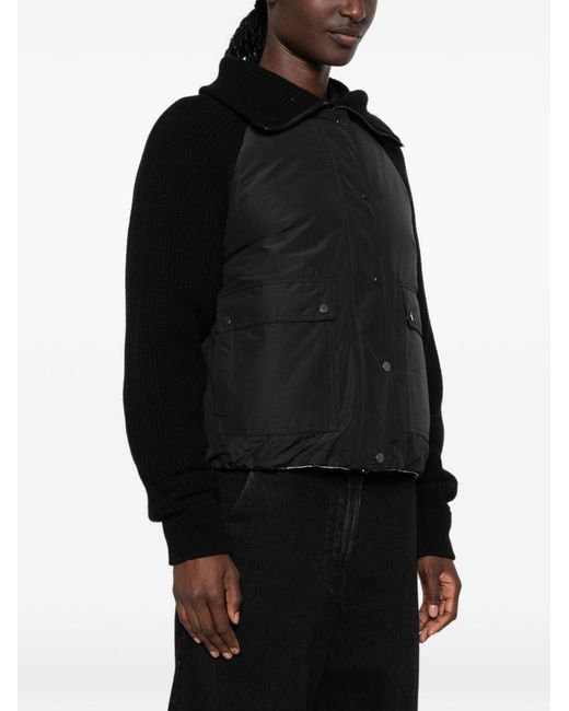 Brunello Cucinelli Black Taffeta And Wool Knit Down Jacket