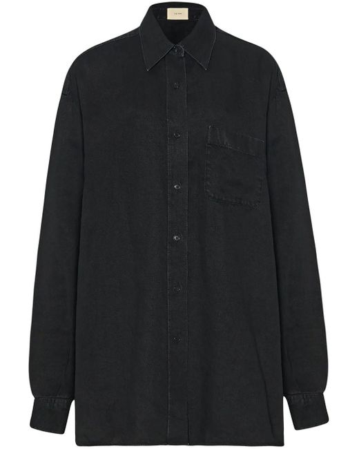 The Row Black Nesson Shirt In Linen