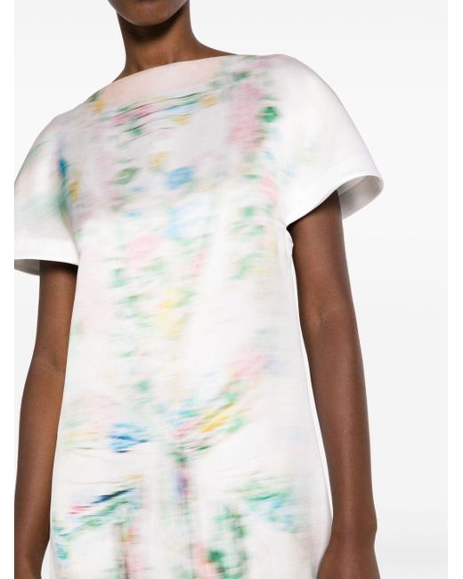 Loewe White Printed Silk-satin Midi Dress