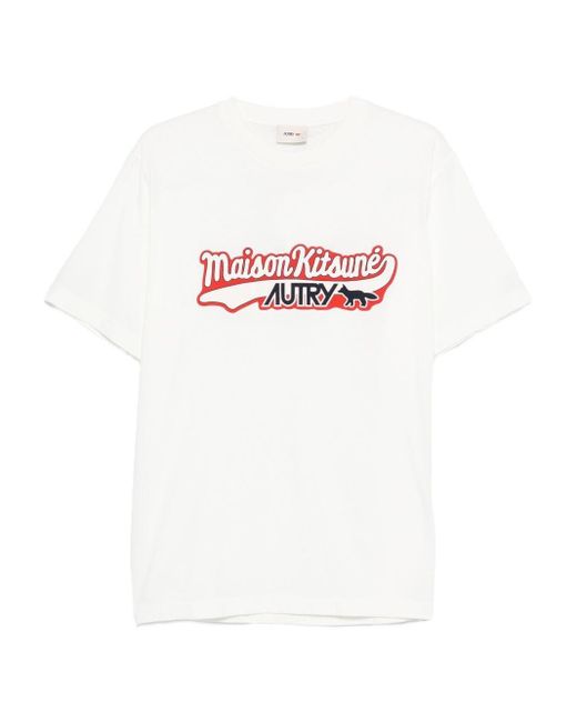 Autry X Maison Kitsune White Logo Cotton T-Shirt for men