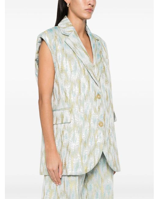 Erika Cavallini Semi Couture Blue Metallic-jacquard Blazer Vest