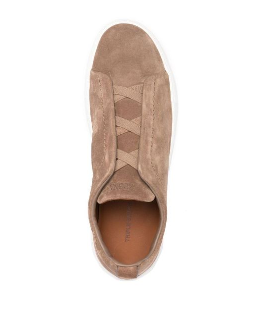 Zegna Brown Camel Suede Lo-top Trainers for men