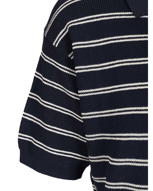 DUNST Blue Cotton Blend Striped Polo Shirt