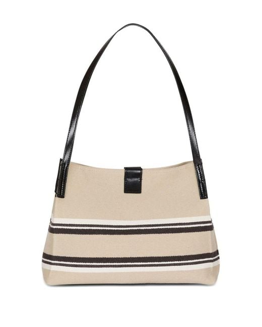 Balmain White Release Small Canvas And Leather Tote
