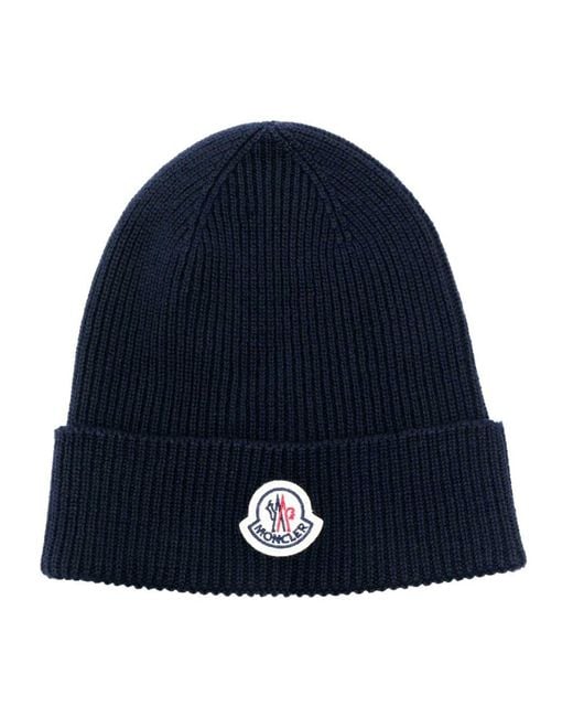 Moncler Blue Logo Wool Beanie for men