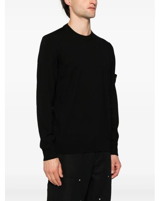 Stone Island Black Wool Crewneck Sweater for men