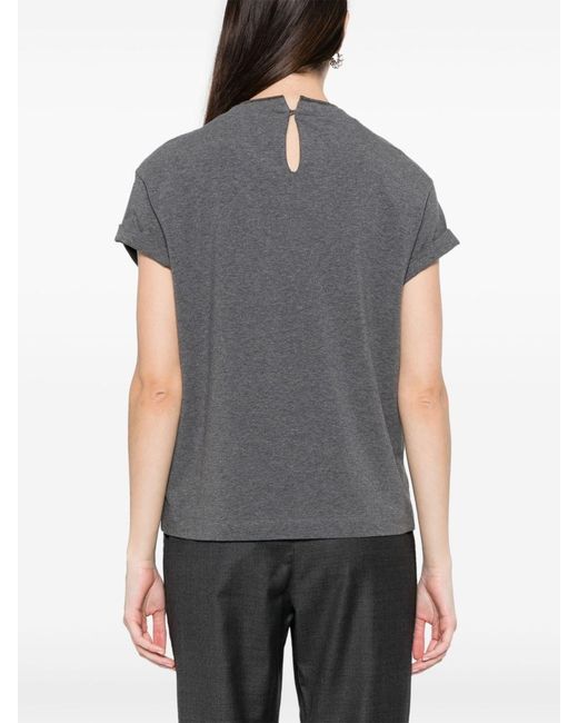 Brunello Cucinelli Gray Bead-embellished T-shirt