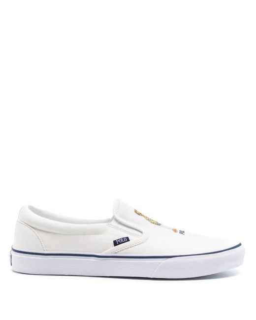 Polo Ralph Lauren White Keaton-Slip-Sneakers-Slip On Shoes for men