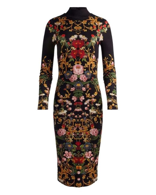 Alice + Olivia Black Delora Printed Turtleneck Midi Dress