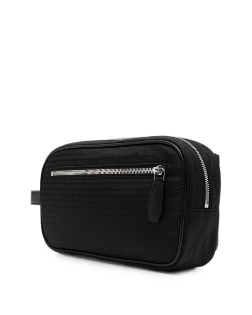 Emporio Armani Black Logo-Pattern Wash Bag for men
