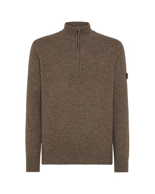 Peuterey Brown Long-Sleeved Crewneck Sweater With Logo for men