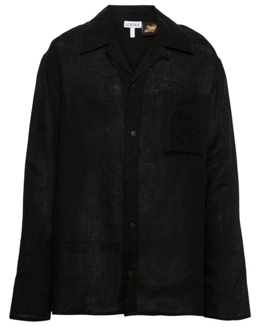 Camicia In Lino Con Anagram di Loewe-Paulas Ibiza in Black da Uomo