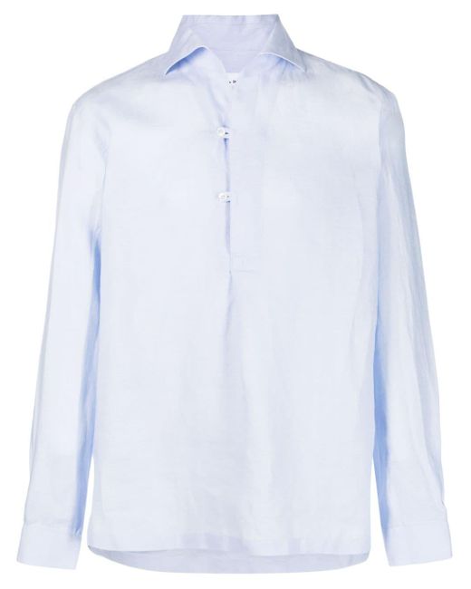 Doppiaa Blue Spread-collar Linen Shirt for men
