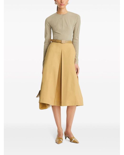 Tory Burch Natural Pleated Midi Cotton Skirt