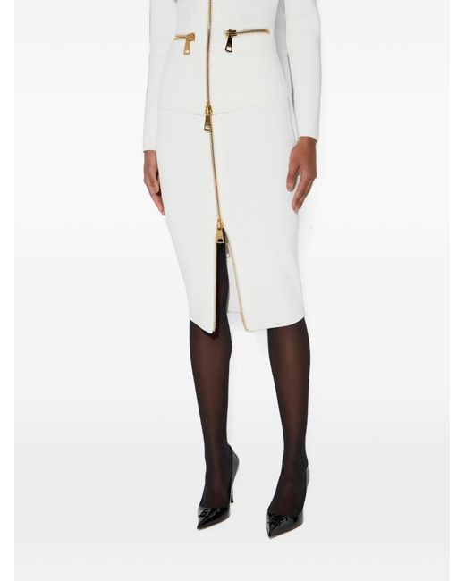 Elisabetta Franchi White Zipped Midi Skirt