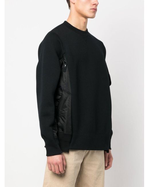 Sacai Black Sponge Panelled Twill Sweatshirt for men