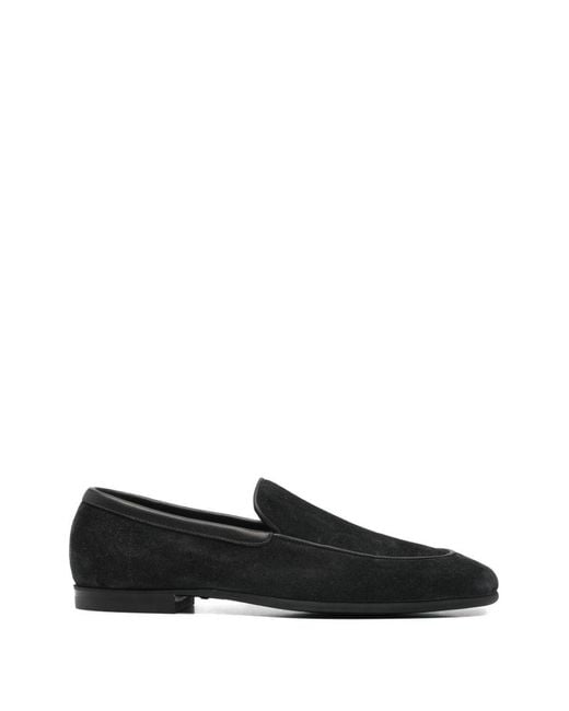 John Lobb Black Tyne Suede Leather Loafers for men