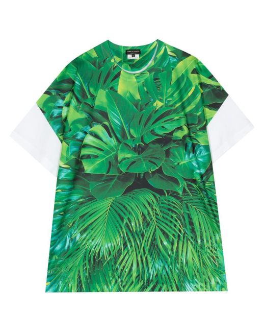 Comme des Garçons Green Leaves-print Crew-neck T-shirt for men