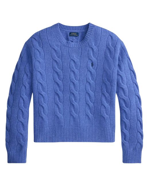 Polo Ralph Lauren Blue Logo Embroidered Cable-Knitted Jumper