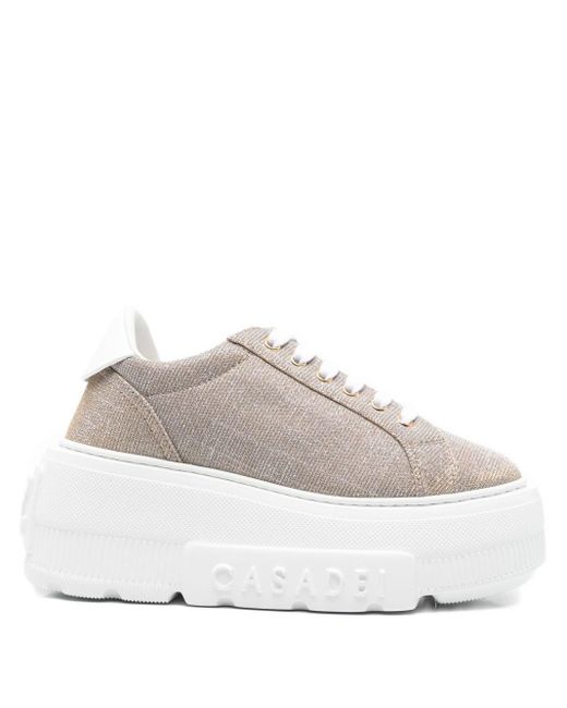 Casadei Gray Golden Lace-Up Platform Sneaker