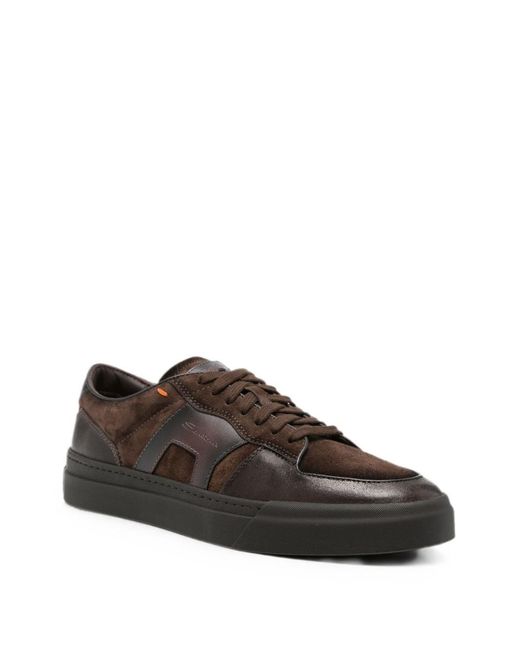 Santoni Brown Suede-Panelled Leather Sneakers for men
