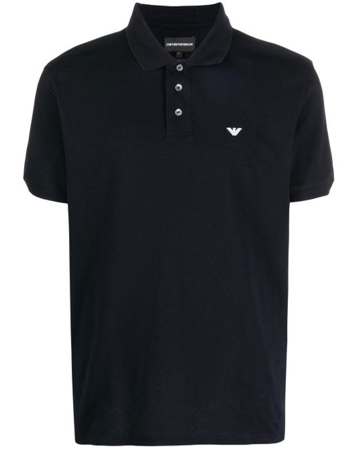 Emporio Armani Black Embroidered Chest Logo Polo Shirt for men