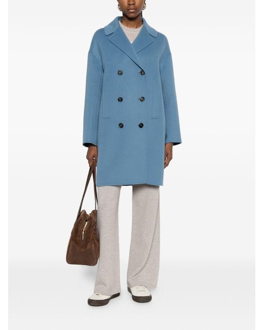 Max Mara Blue Wool Double-Breasted Coat