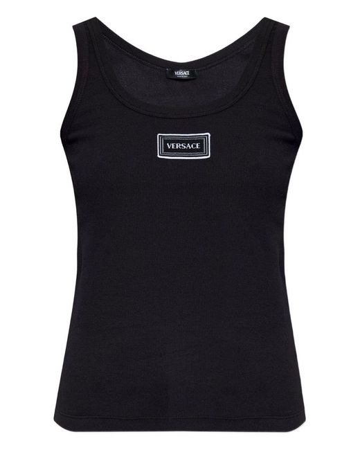 Versace Black Ribbed Sleeveless Top