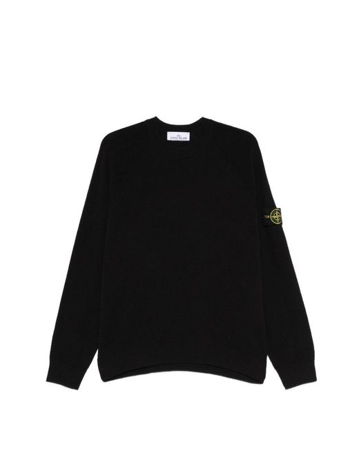 Stone Island Black Logo Cotton Crewneck Sweater for men