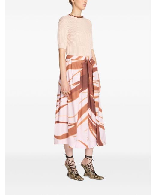 Dries Van Noten Pink Soni Printed Midi Skirt